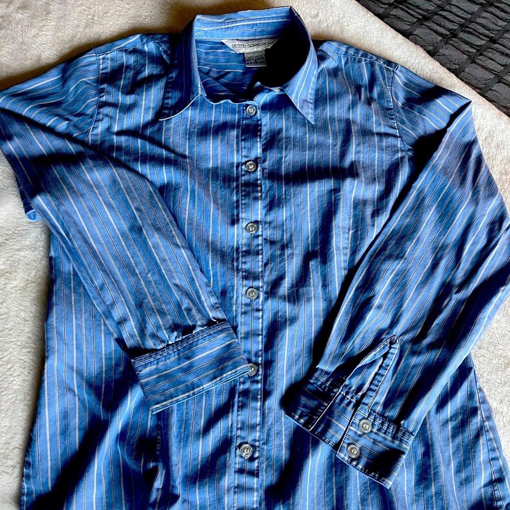 Women shirt blue stripes size for Petite Sophisticate